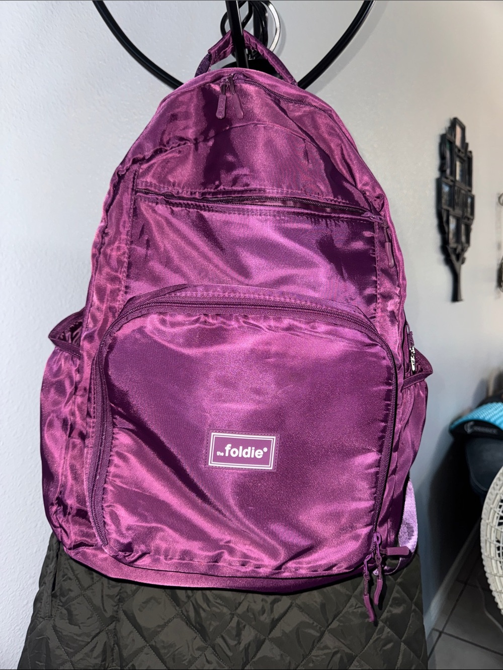 Foldie Women's Satin Backpack in Plum